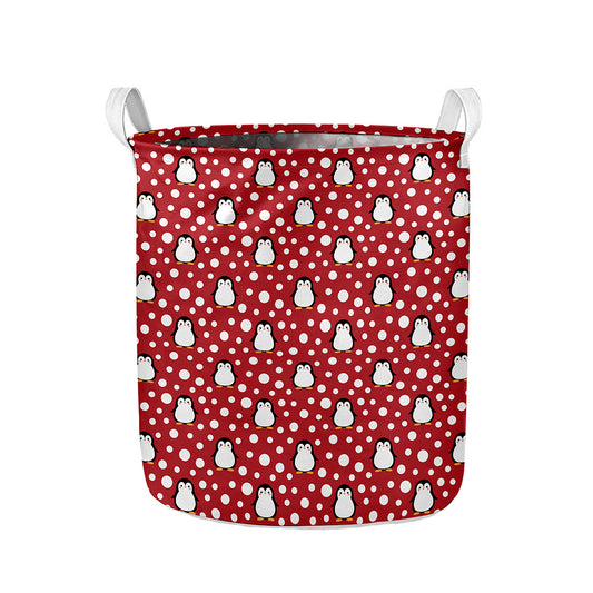 Red Snow Penguin Pattern Print Collapsible Laundry Basket