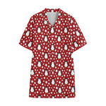 Red Snow Penguin Pattern Print Cotton Hawaiian Shirt