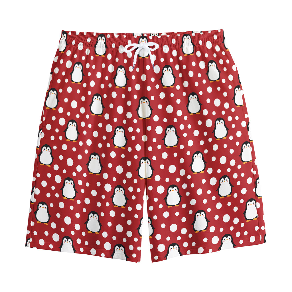 Red Snow Penguin Pattern Print Cotton Shorts