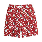 Red Snow Penguin Pattern Print Cotton Shorts