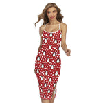 Red Snow Penguin Pattern Print Cross Back Cami Dress