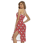 Red Snow Penguin Pattern Print Cross Back Cami Dress