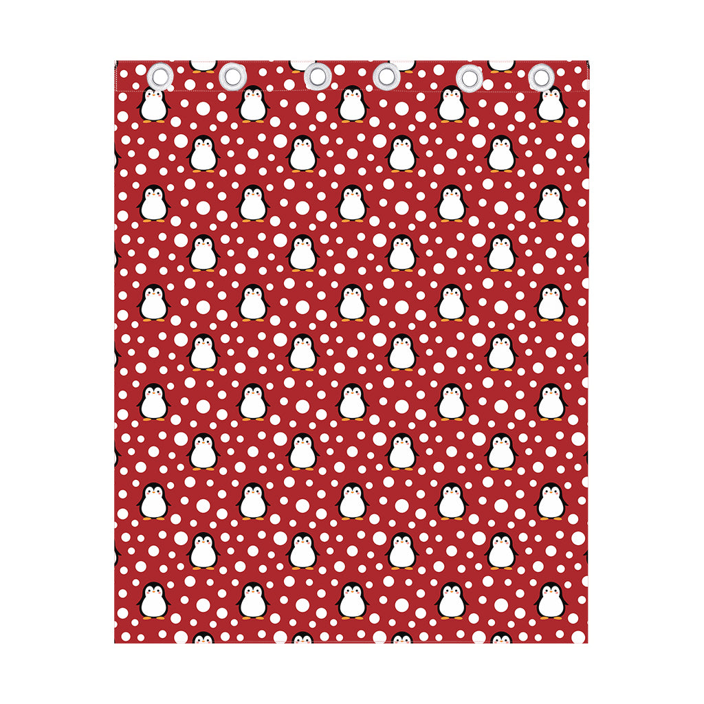 Red Snow Penguin Pattern Print Curtain