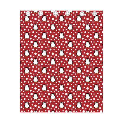 Red Snow Penguin Pattern Print Curtain