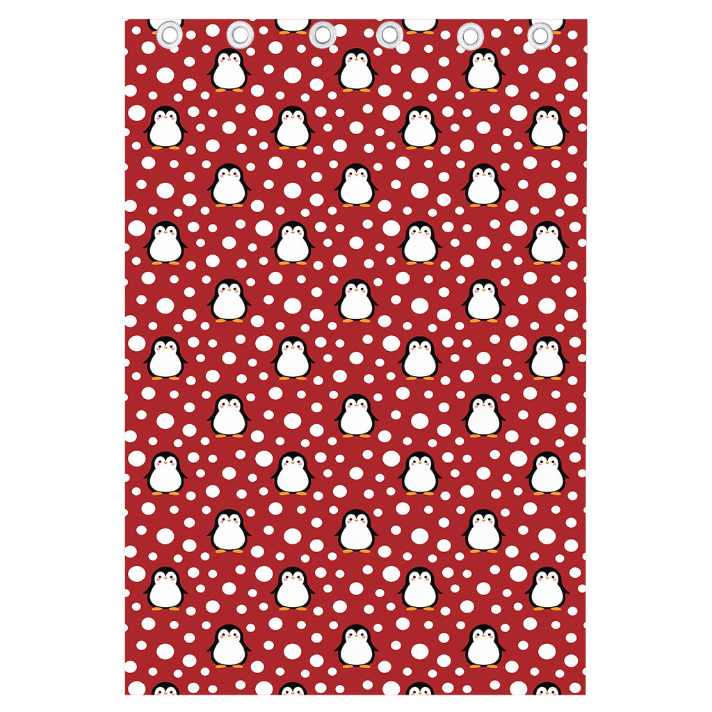 Red Snow Penguin Pattern Print Curtain