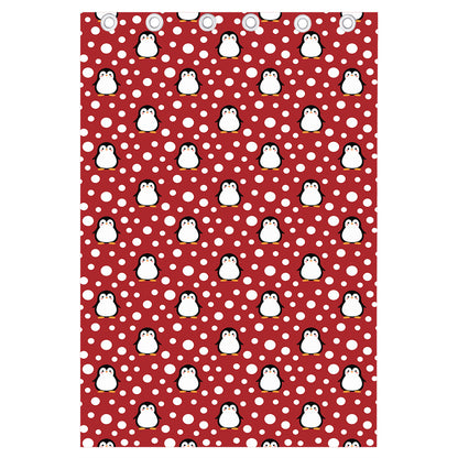 Red Snow Penguin Pattern Print Curtain