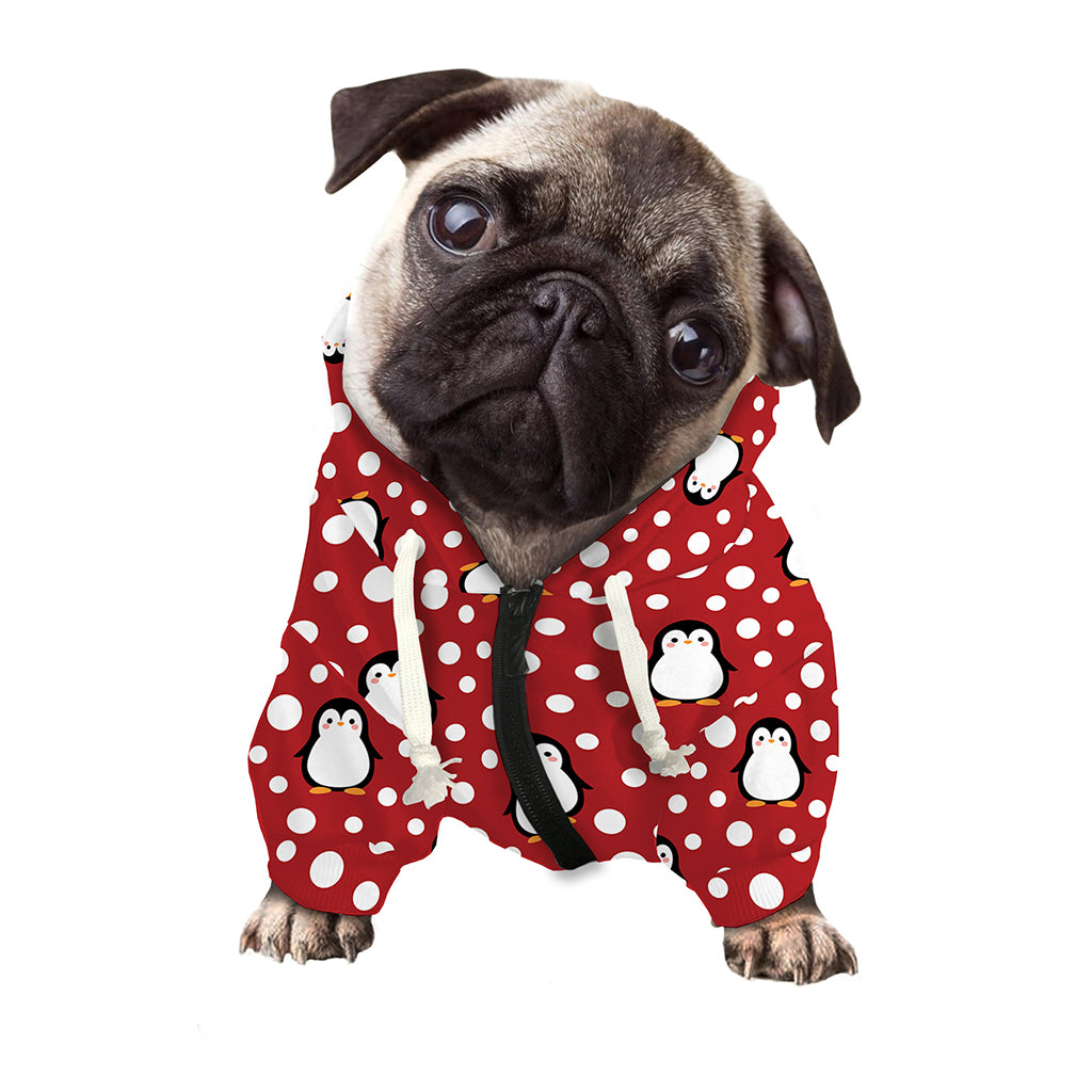 Red Snow Penguin Pattern Print Dog Zip Up Hoodie