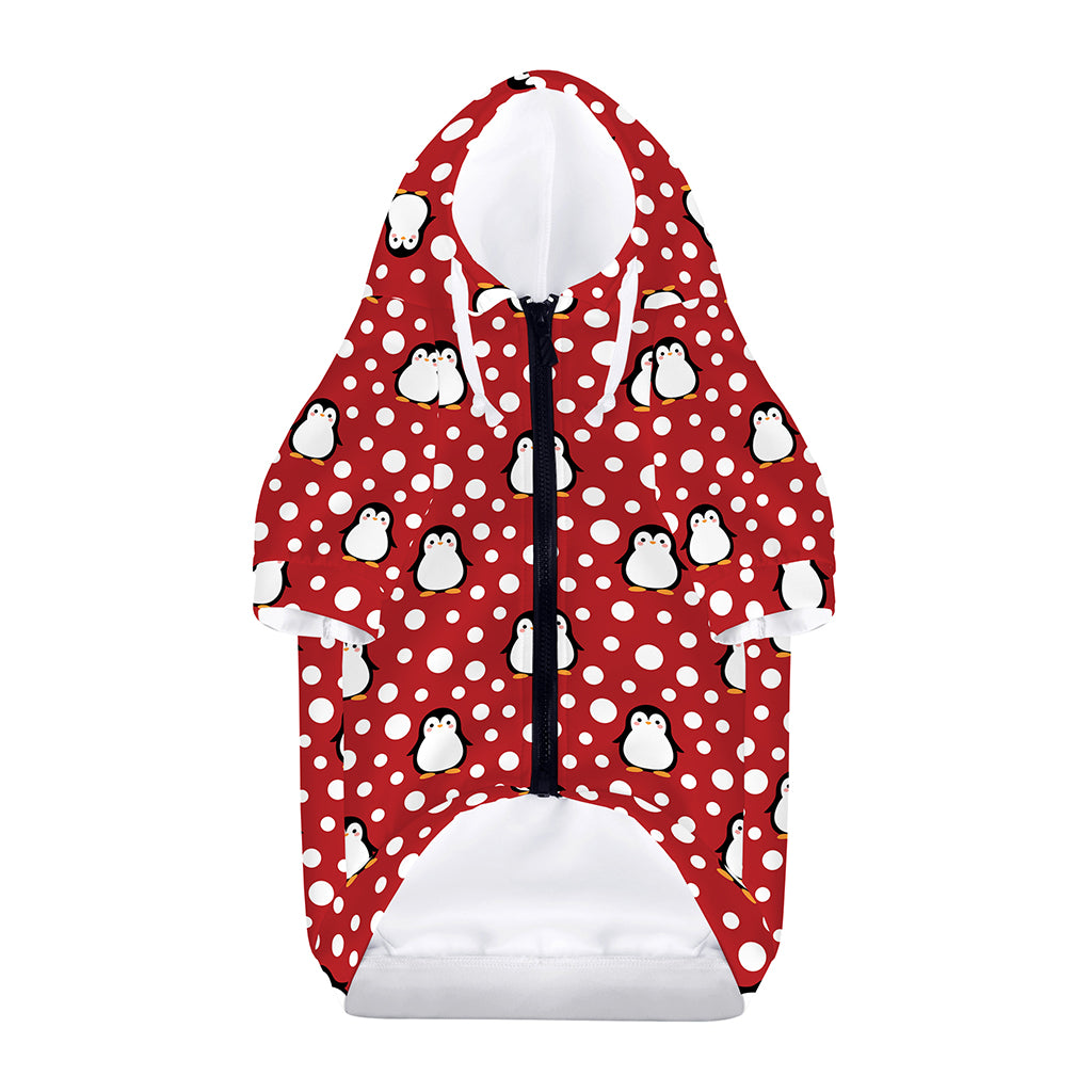 Red Snow Penguin Pattern Print Dog Zip Up Hoodie