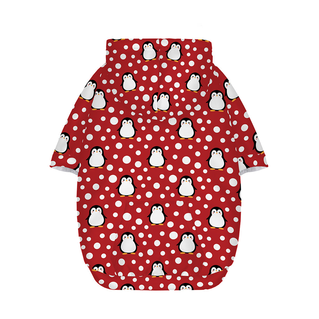 Red Snow Penguin Pattern Print Dog Zip Up Hoodie