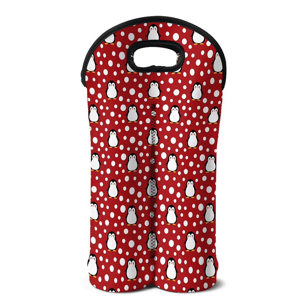 Red Snow Penguin Pattern Print Double Neoprene Wine Tote