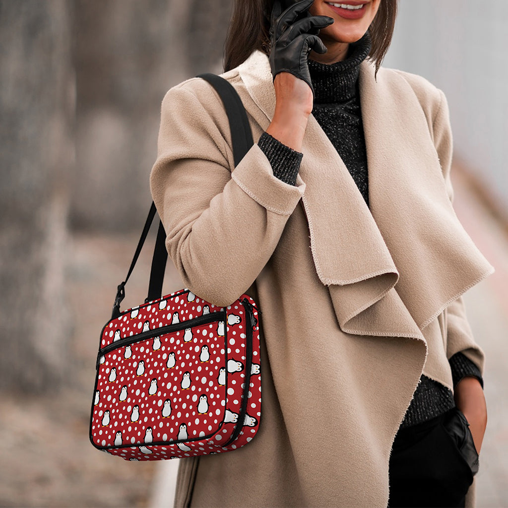 Red Snow Penguin Pattern Print Double Strap Bible Bag