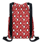 Red Snow Penguin Pattern Print Drawstring Backpack