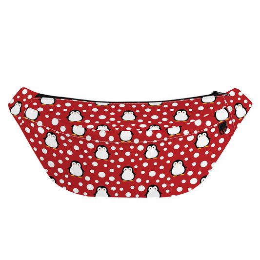 Red Snow Penguin Pattern Print Fanny Pack