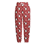 Red Snow Penguin Pattern Print Fleece Lined Knit Pants