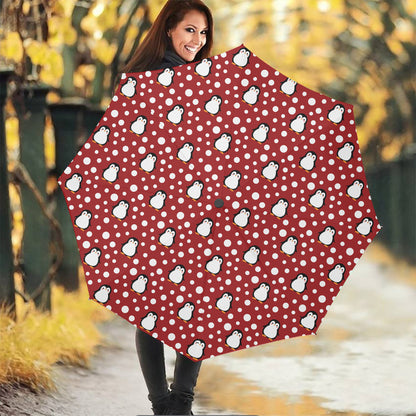 Red Snow Penguin Pattern Print Foldable Umbrella