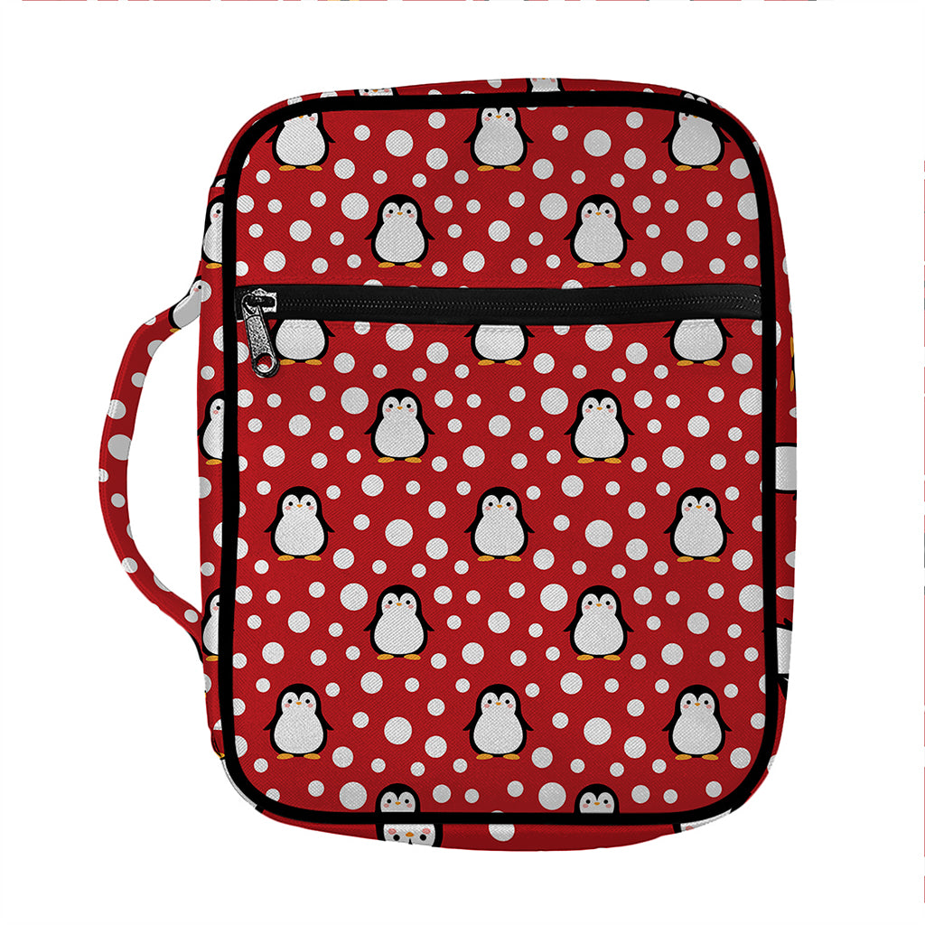Red Snow Penguin Pattern Print Front Pocket Bible Bag