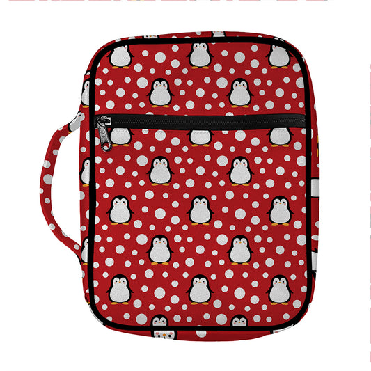 Red Snow Penguin Pattern Print Front Pocket Bible Bag