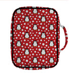 Red Snow Penguin Pattern Print Front Pocket Bible Bag