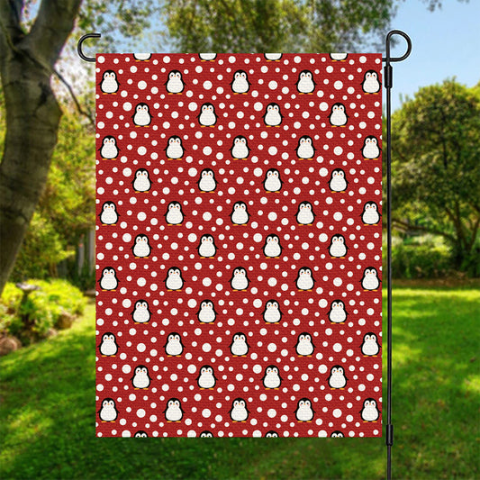Red Snow Penguin Pattern Print Garden Flag