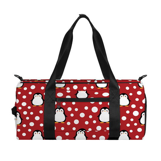 Red Snow Penguin Pattern Print Gym Bag