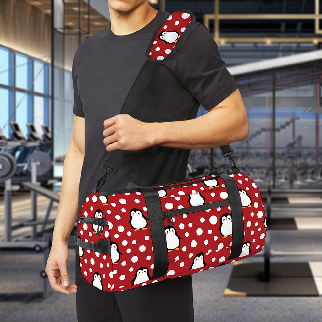 Red Snow Penguin Pattern Print Gym Bag