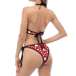 Red Snow Penguin Pattern Print Halter Scoop Tie Side Bikini