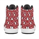 Red Snow Penguin Pattern Print High Top Leather Sneakers