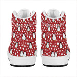 Red Snow Penguin Pattern Print High Top Leather Sneakers