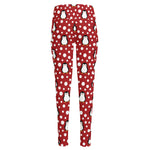 Red Snow Penguin Pattern Print High-Waisted Pocket Leggings