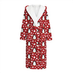 Red Snow Penguin Pattern Print Hooded Bathrobe