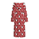 Red Snow Penguin Pattern Print Hooded Bathrobe