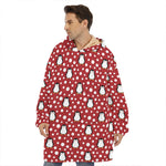 Red Snow Penguin Pattern Print Hoodie Blanket
