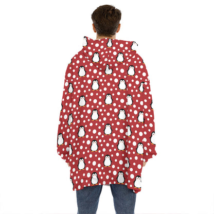 Red Snow Penguin Pattern Print Hoodie Blanket