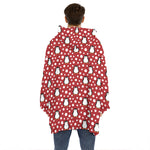 Red Snow Penguin Pattern Print Hoodie Blanket