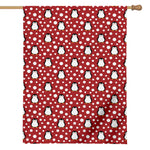 Red Snow Penguin Pattern Print House Flag