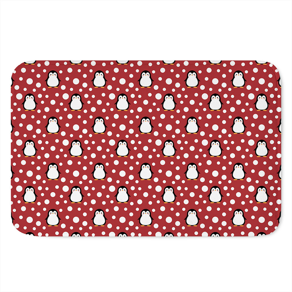 Red Snow Penguin Pattern Print Indoor Door Mat