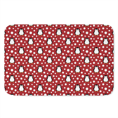 Red Snow Penguin Pattern Print Indoor Door Mat