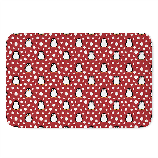 Red Snow Penguin Pattern Print Indoor Door Mat