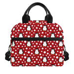 Red Snow Penguin Pattern Print Insulated Lunch Bag