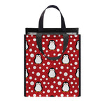 Red Snow Penguin Pattern Print Insulated Lunch Tote