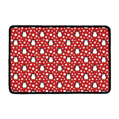 Red Snow Penguin Pattern Print Kitchen Mat