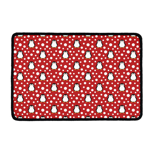 Red Snow Penguin Pattern Print Kitchen Mat