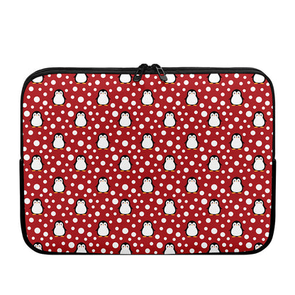 Red Snow Penguin Pattern Print Laptop Sleeve