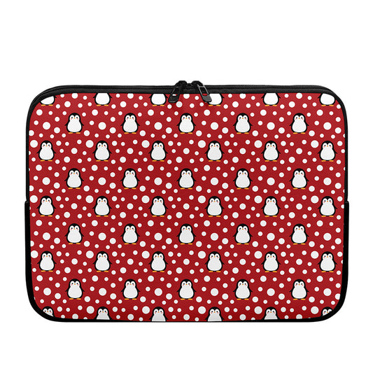 Red Snow Penguin Pattern Print Laptop Sleeve