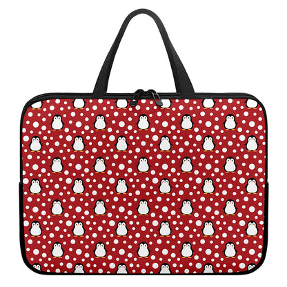 Red Snow Penguin Pattern Print Laptop Sleeve With Handle
