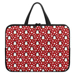 Red Snow Penguin Pattern Print Laptop Sleeve With Handle