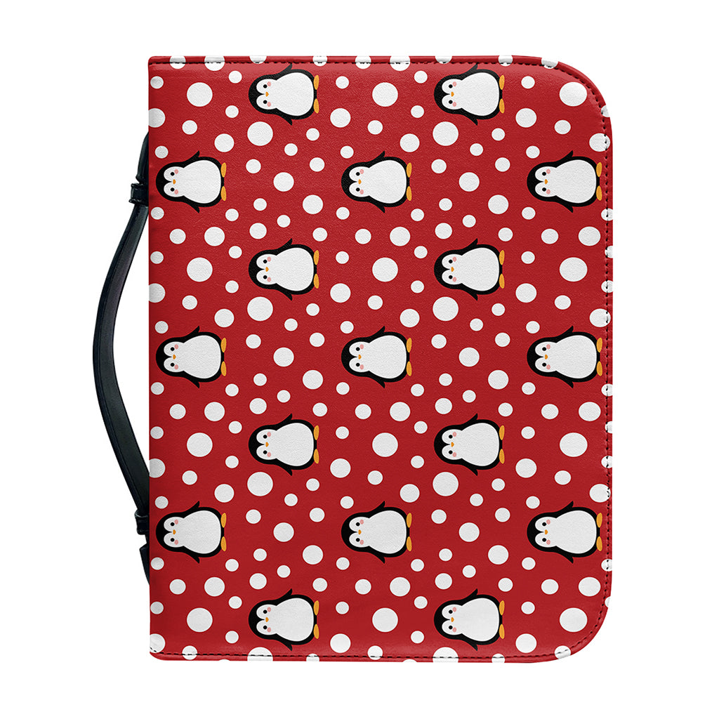 Red Snow Penguin Pattern Print Leather Bible Cover