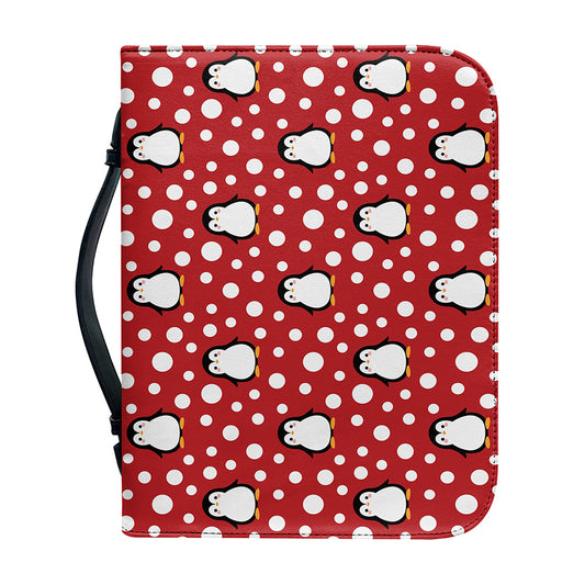 Red Snow Penguin Pattern Print Leather Bible Cover