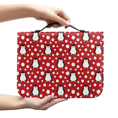 Red Snow Penguin Pattern Print Leather Bible Cover