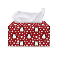 Red Snow Penguin Pattern Print Leather Tissue Box Cover